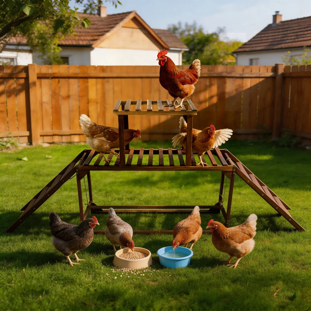 Chicken Coop Climbing Ladder with Swing and Roosting Perch