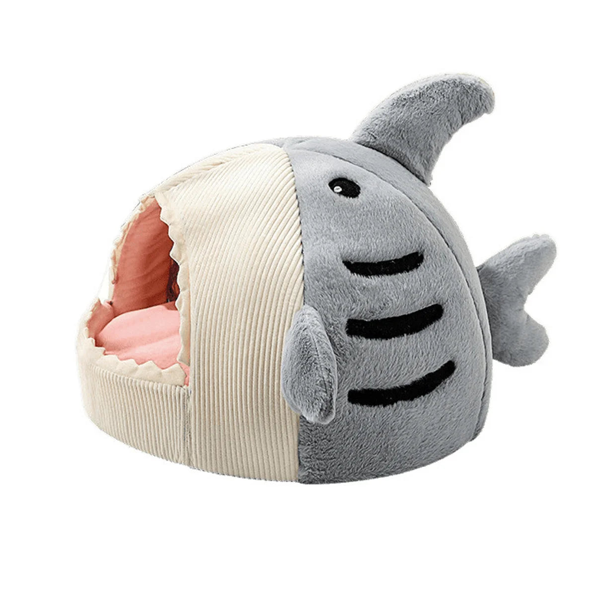 Shark-Shaped Enclosed Pet Bed for All-Season Dog and Cat Comfort