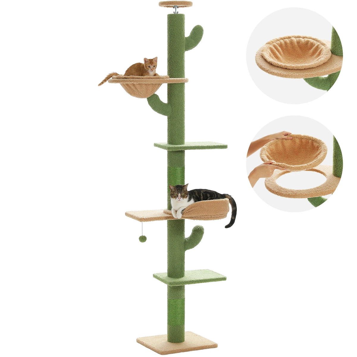 Adjustable Cactus-Shaped Floor-to-Ceiling Cat Tree with Hammock