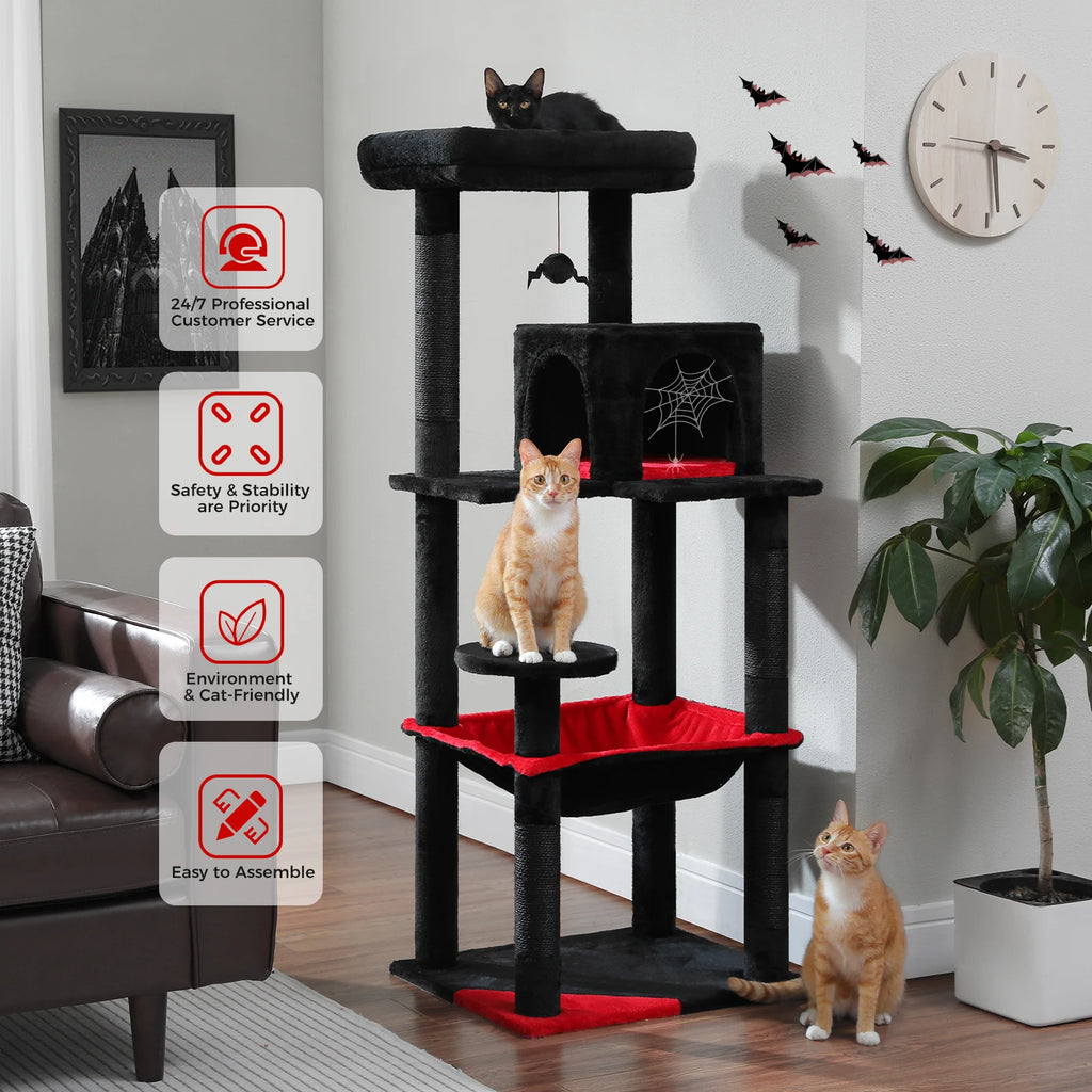 Tall Cat Tower with Hammock, Condo, Top Perch, and Sisal Scratching Posts