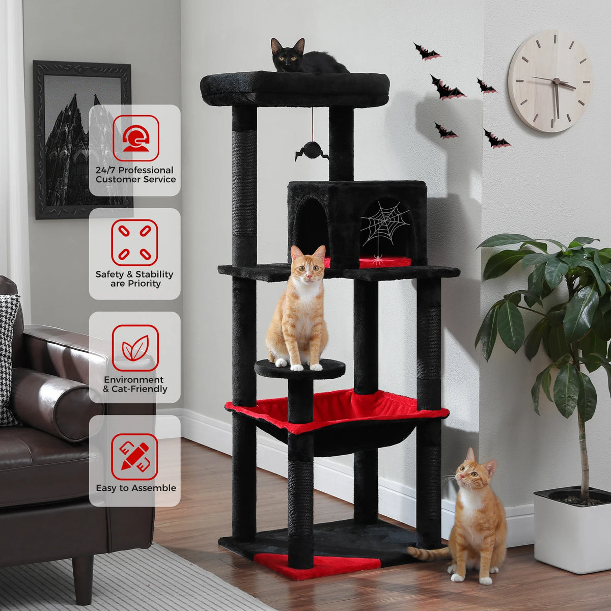 Tall Cat Tower with Hammock, Condo, Top Perch, and Sisal Scratching Posts