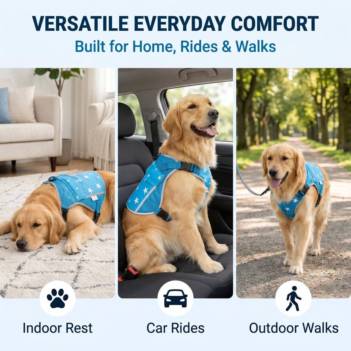 Dog Cooling Vest Harness with Freezer Packs for Hot Weather Walks