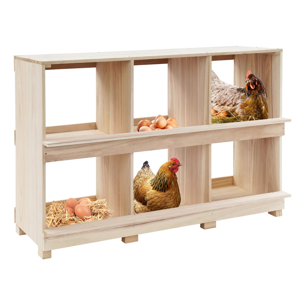 Six-Compartment Wooden Chicken Nesting Box for Organized Hen Egg Laying