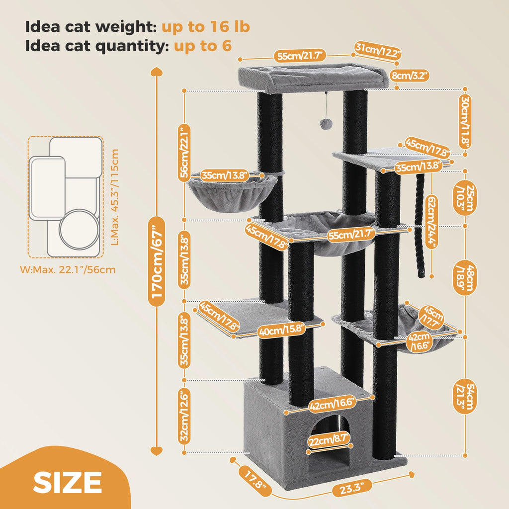 Multi-Level Cat Tree Built for Large Cats and Multi-Cat Homes