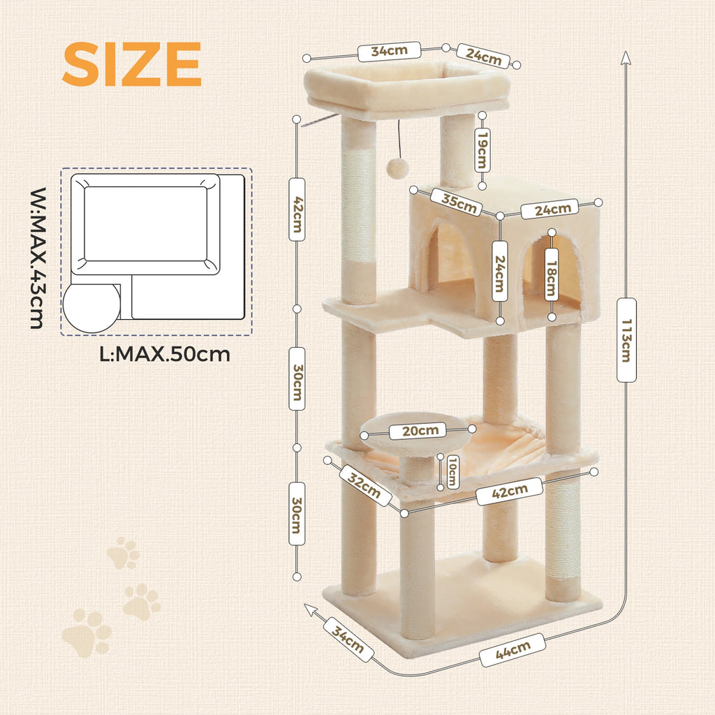 Five-Level Cat Tower with Perch, Condo, Hammock, and Sisal Scratching Posts