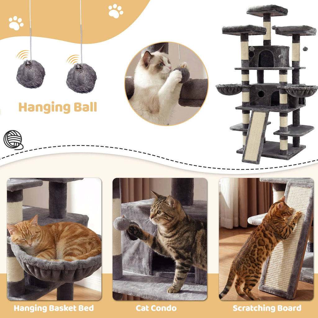 Large Multi-Level Cat Tree with Scratching Surfaces for Indoor Climbing