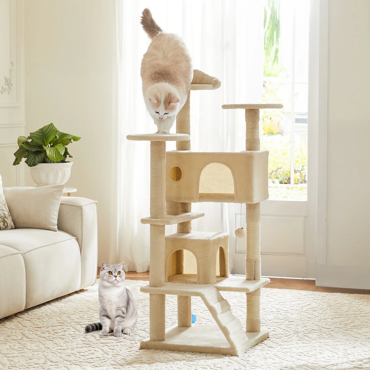 Multi-Level Indoor Cat Tree with Condos and Sisal Scratching Posts