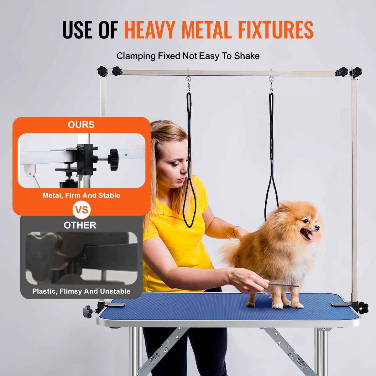 Foldable Dog Grooming Table with Dual Arms and Storage Shelf