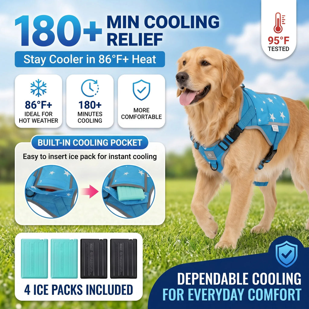 Dog Cooling Vest Harness with Freezer Packs for Hot Weather Walks