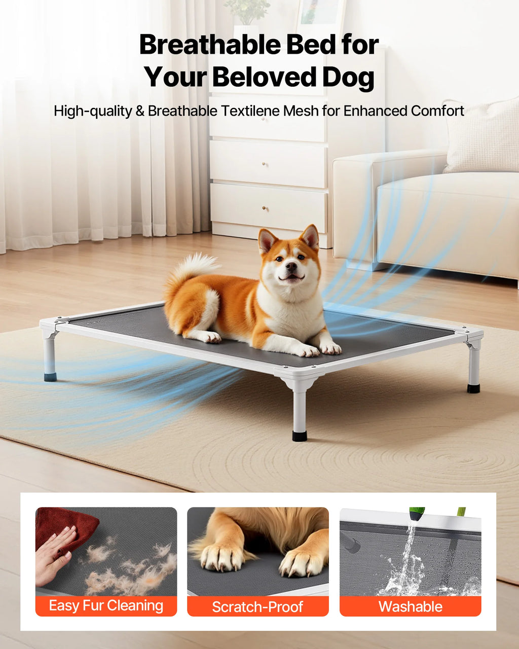 Elevated Mesh Dog Bed for Cooling Comfort and Easy Upkeep