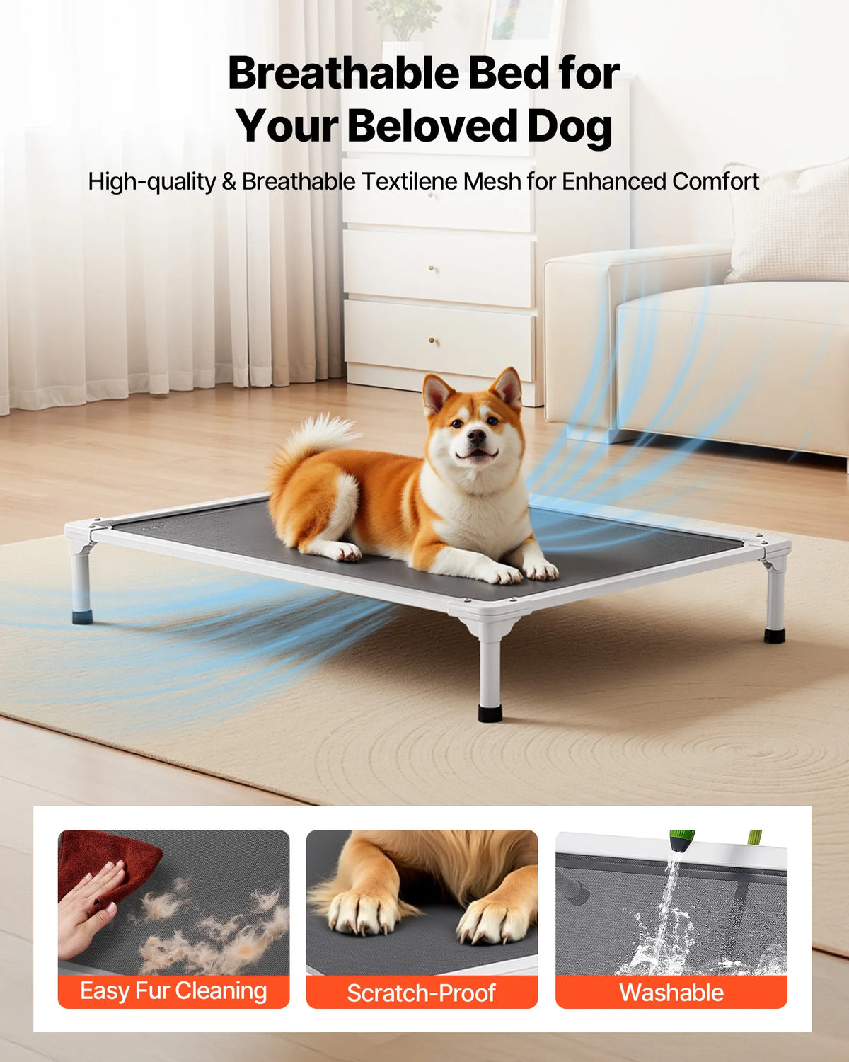 Elevated Mesh Dog Bed for Cooling Comfort and Easy Upkeep