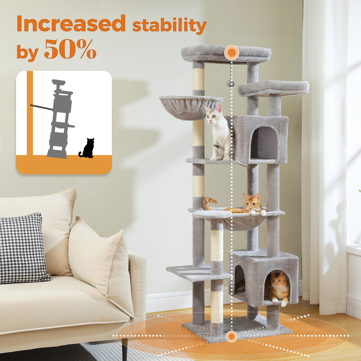 Multi-Level Cat Tower with Condos, Hammock, and Sisal Scratching Posts