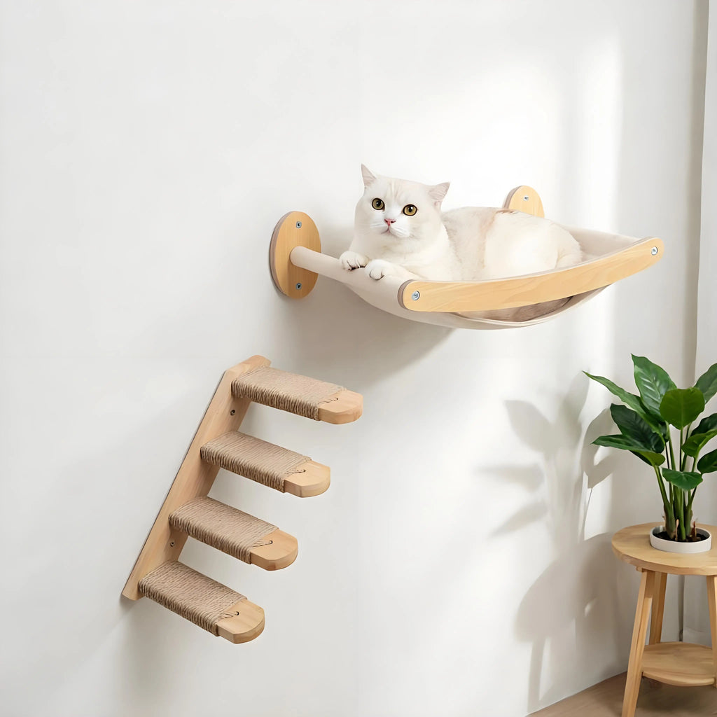 Wall-Mounted Cat Hammock and Stairway for Vertical Territory