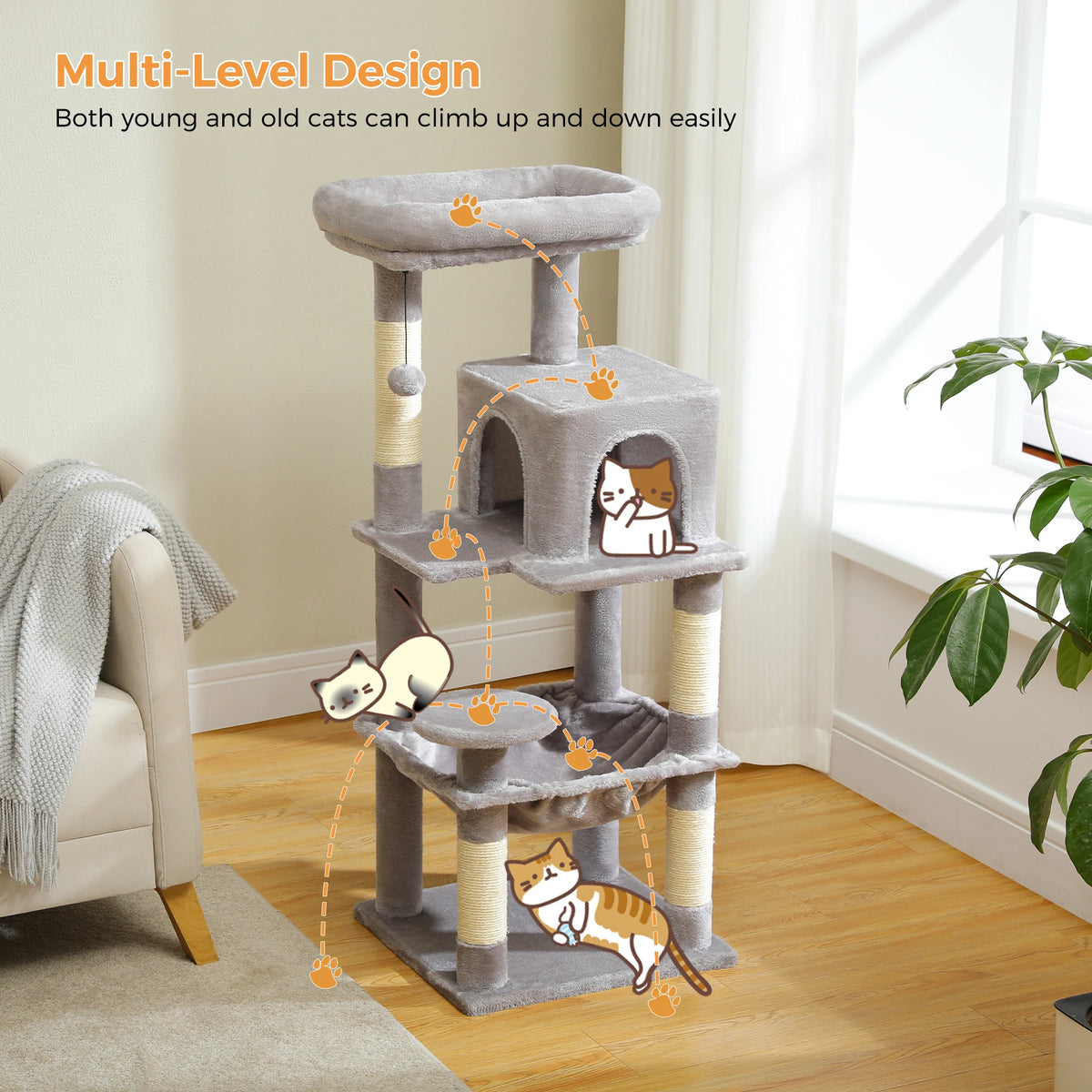 Five-Level Indoor Cat Tower With Hammock, Condo, and Top Perch