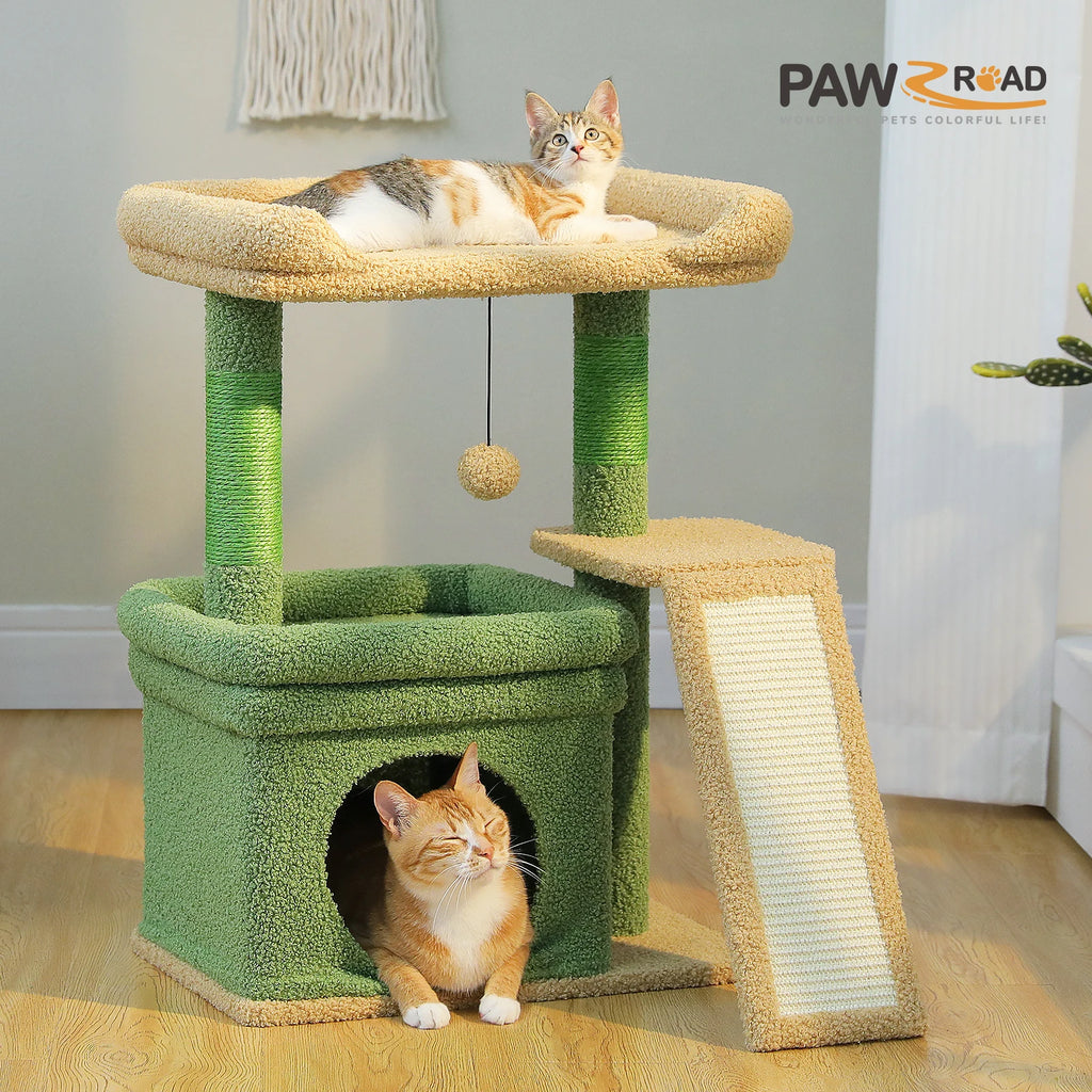 Small Indoor Cat Tower with Sisal Scratching Posts and Wide Top Perch