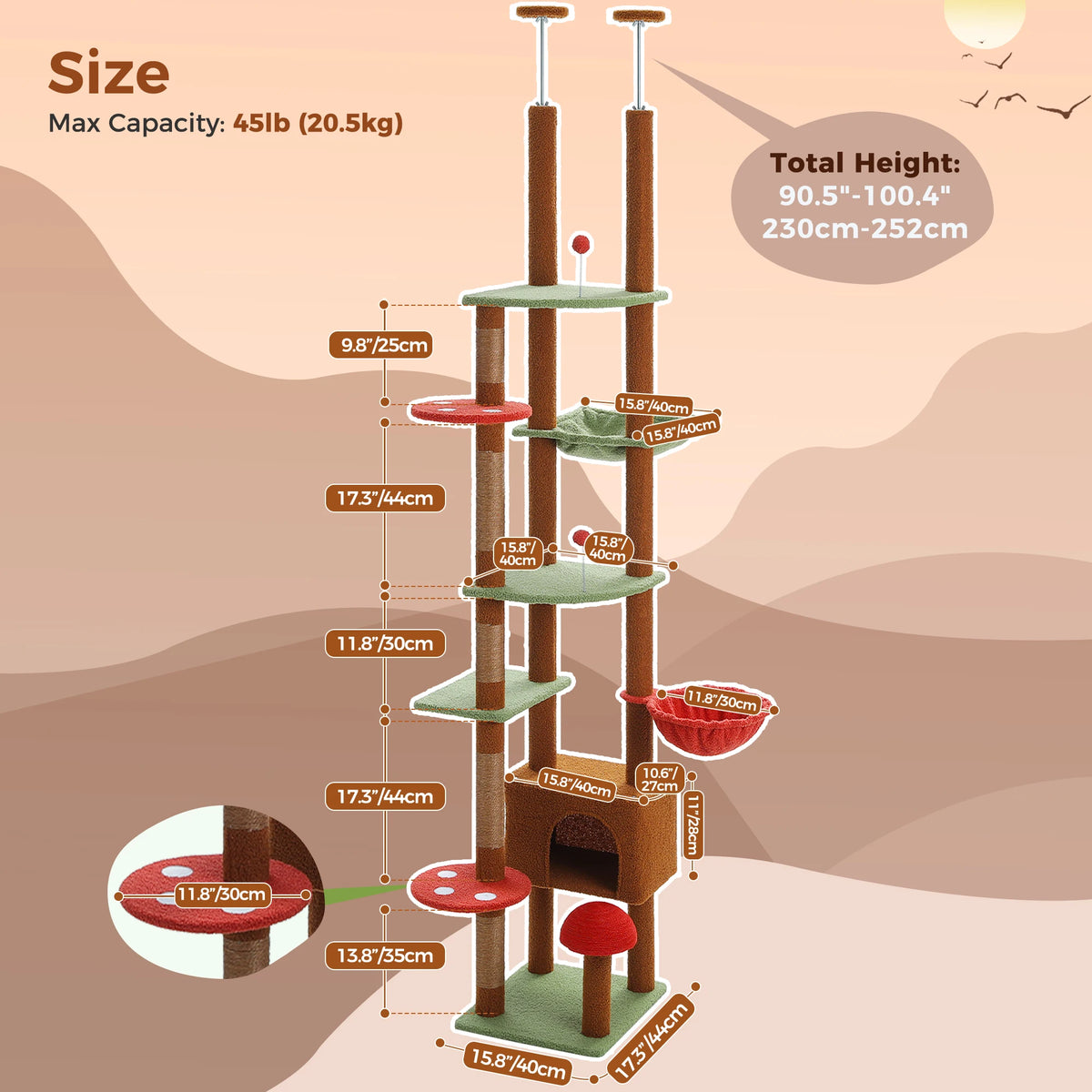 Cactus-Design Floor-to-Ceiling Cat Tower for Multi-Cat Homes