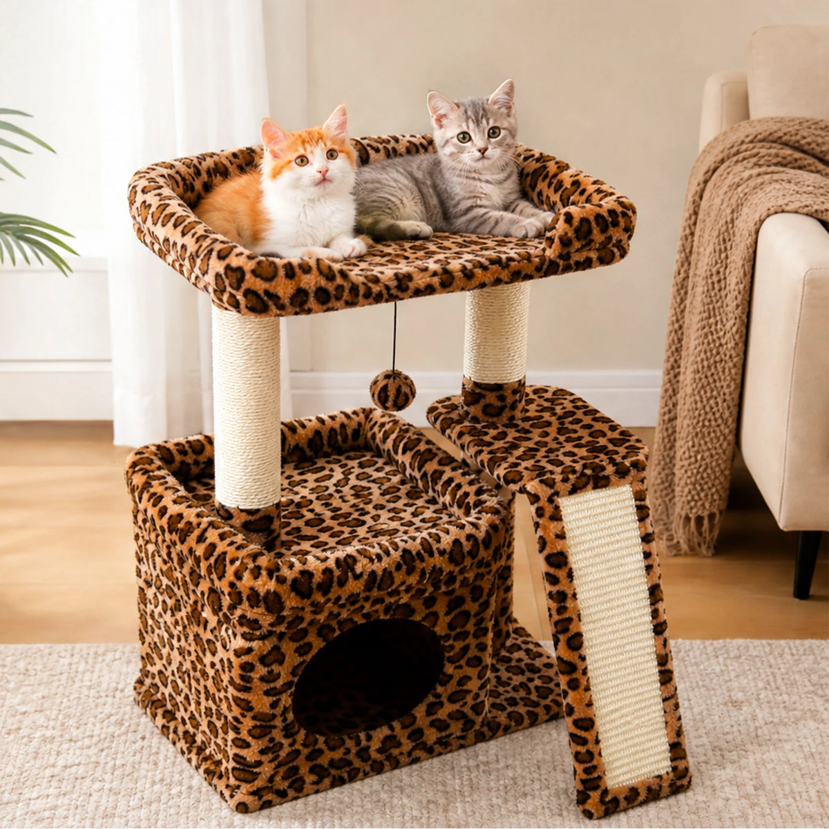 Small Indoor Cat Tower with Sisal Scratching Posts and Wide Top Perch