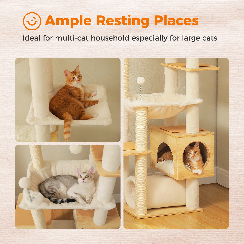 Floor-to-Ceiling Cat Activity Tower with Condo and Hammock