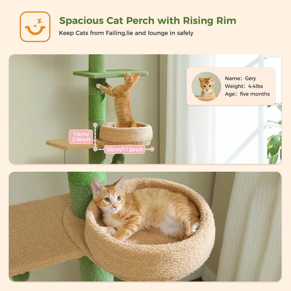 Adjustable Cactus-Shaped Floor-to-Ceiling Cat Tree with Hammock