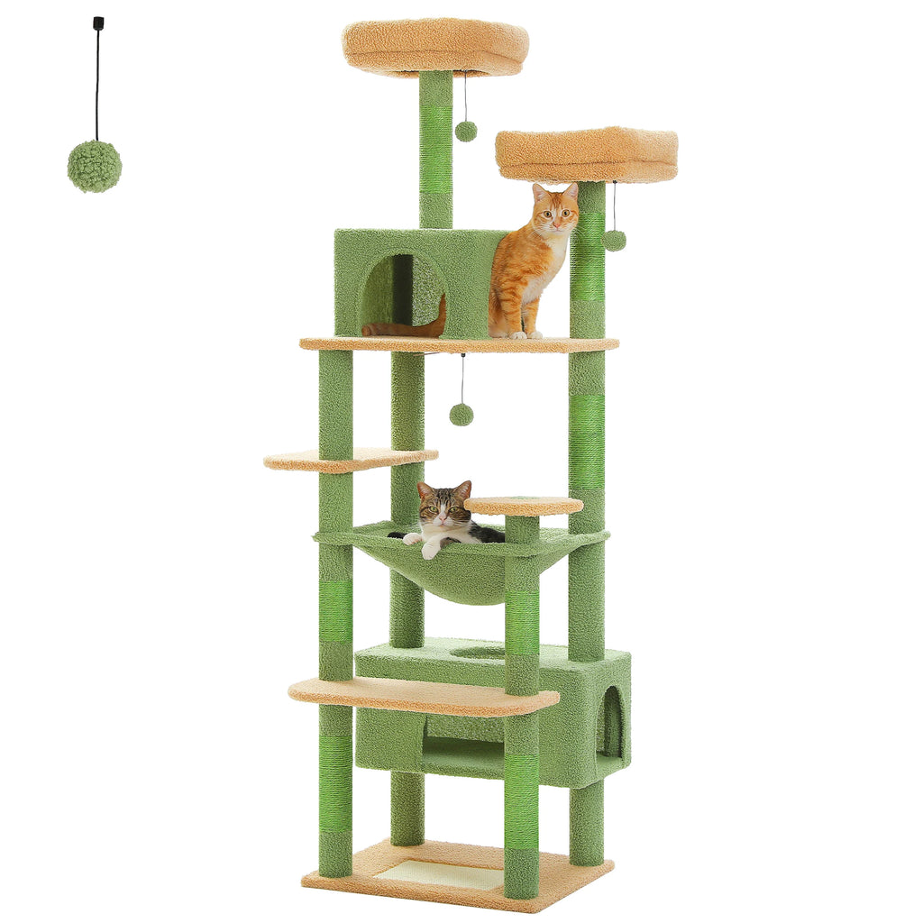 Tall Multi-Level Cat Climbing Tower with Hammock, Condos, and Sisal Scratching Posts