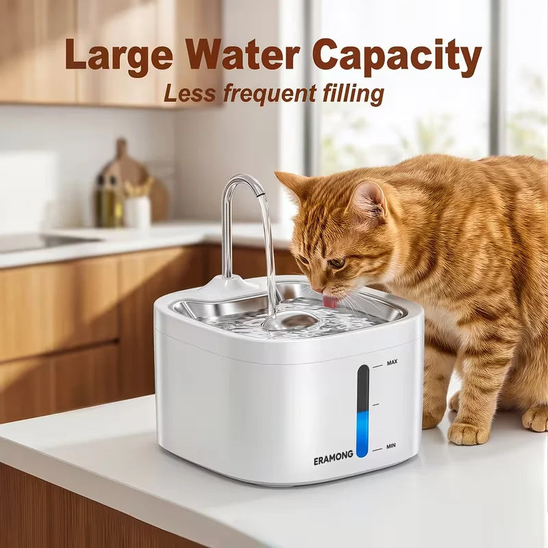 Automatic Pet Water Fountain With Stainless Steel Tray for Cats and Small Dogs