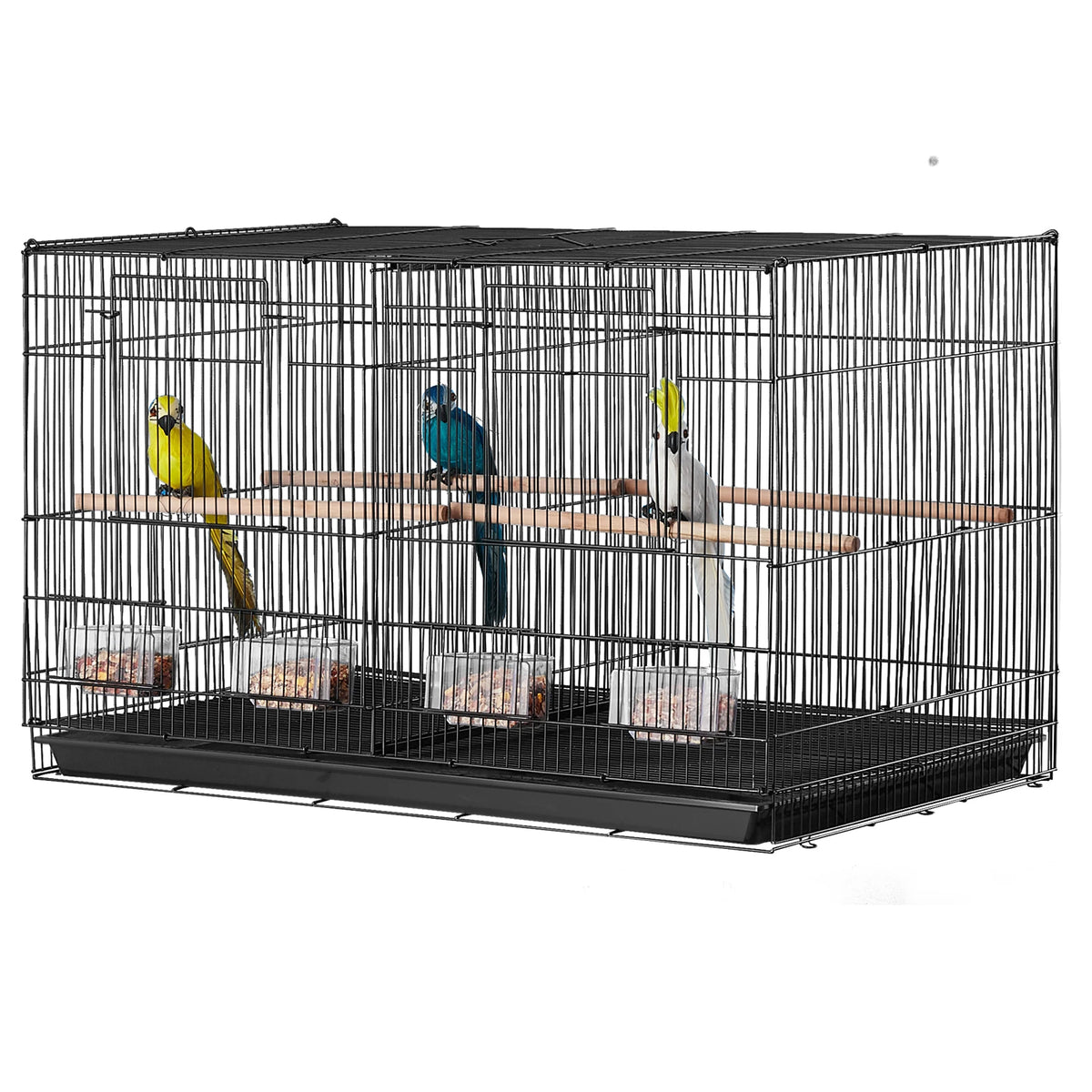 Divided Small Bird Cage with Perches, Feeding Doors, and Sliding Tray