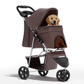 Foldable Pet Stroller with Swivel Front Wheel and Storage Basket
