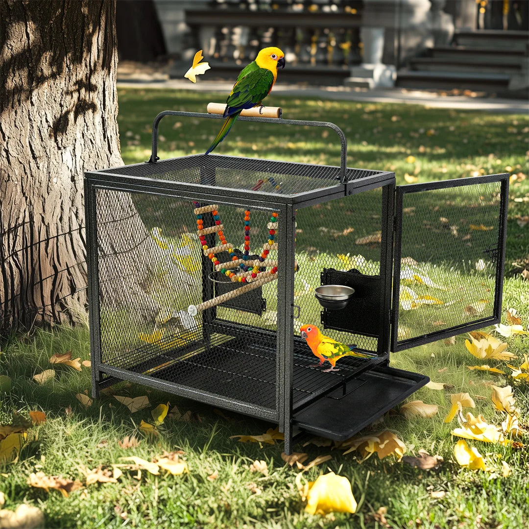 Portable Bird Cage Playpen with Perch, Swing, and Feeding Bowls