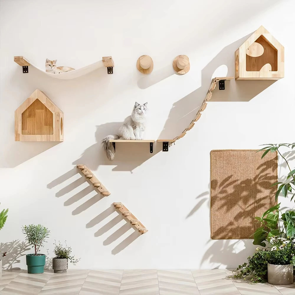 Wall-Mounted Cat Climbing Shelves for Exercise and Napping