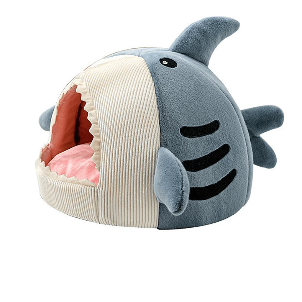Shark-Shaped Enclosed Pet Bed for All-Season Dog and Cat Comfort