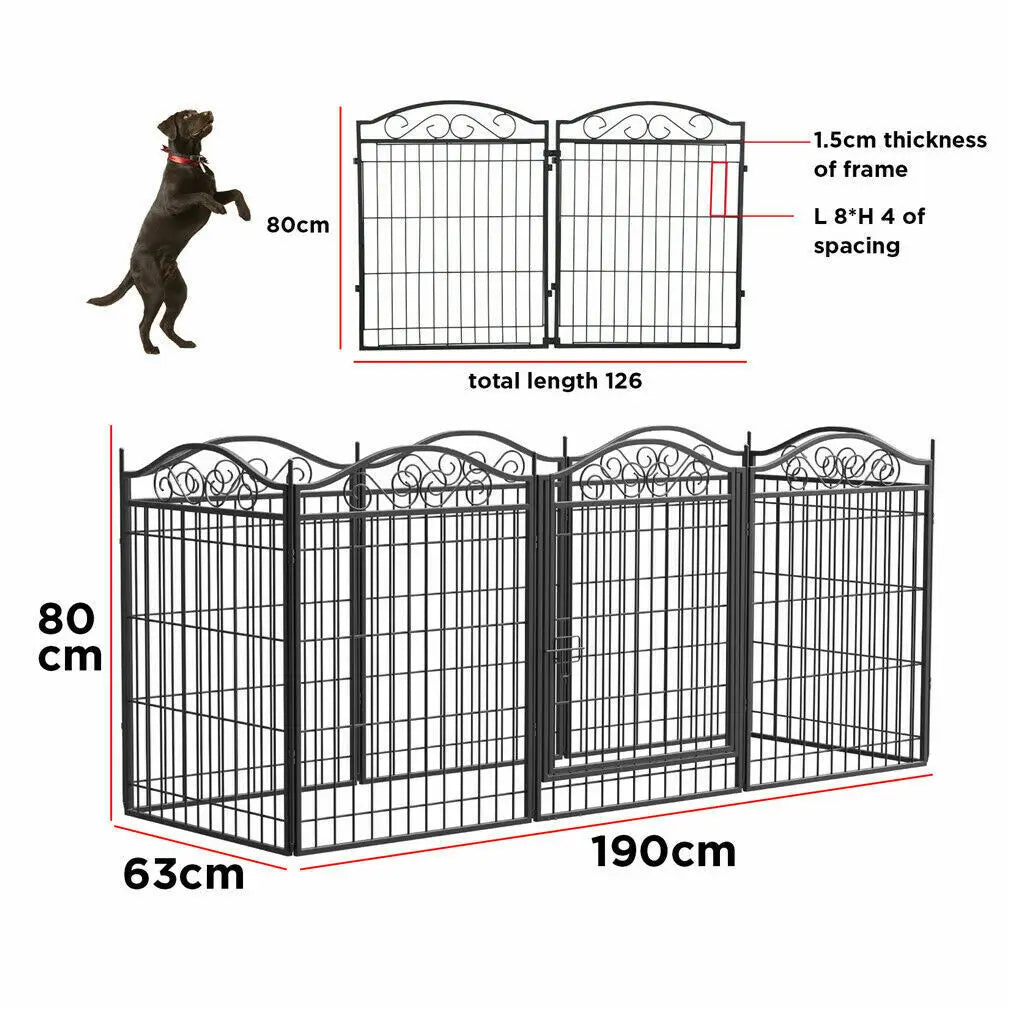 Foldable Eight-Panel Dog Playpen with Gate for Indoor and Outdoor Use