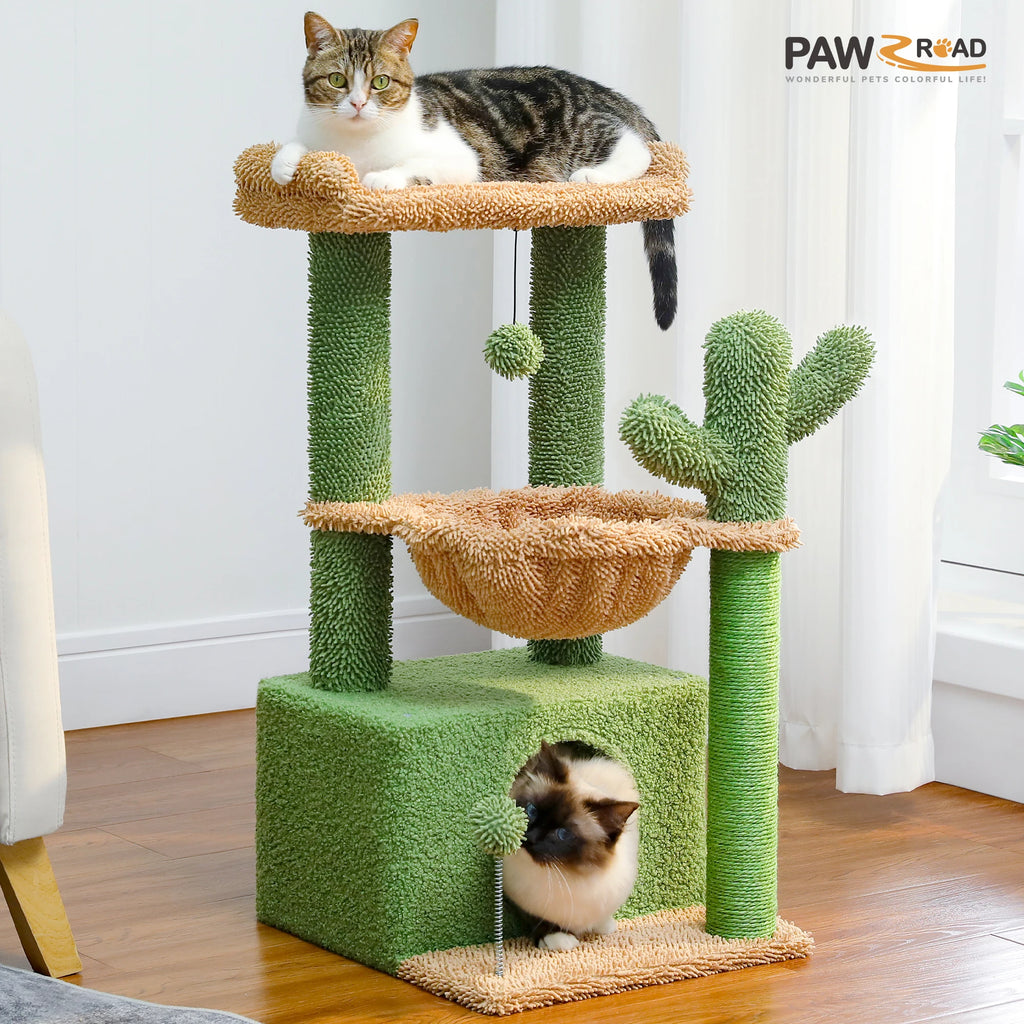 4-in-1 Indoor Cat Tower with Condo, Hammock, and Sisal Scratching Post