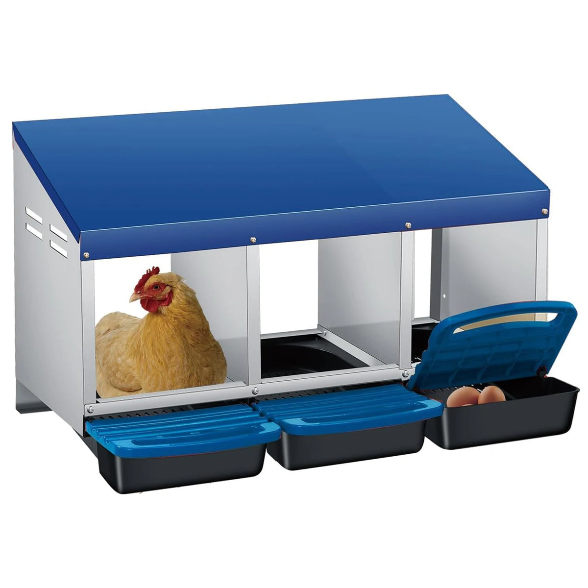 Wall-Mount or Freestanding Poultry Nesting Box with Roll-Out Egg Tray