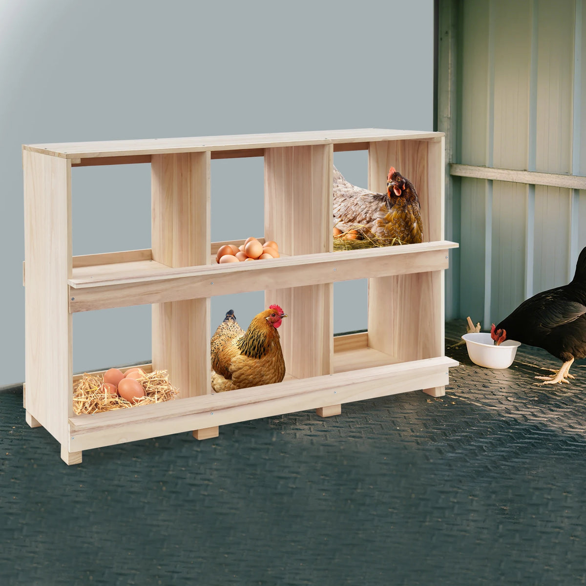 Six-Compartment Wooden Chicken Nesting Box for Organized Hen Egg Laying