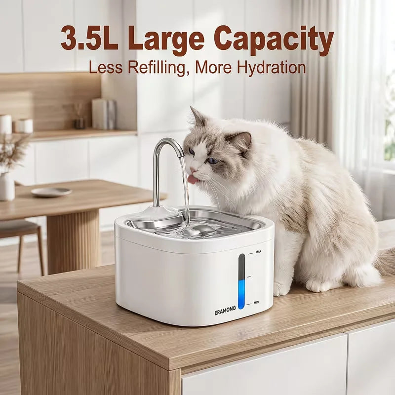 Automatic Pet Water Fountain With Stainless Steel Tray for Cats and Small Dogs
