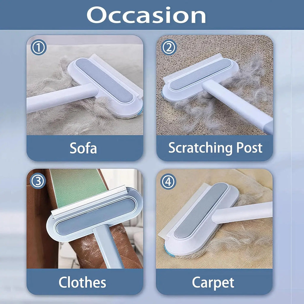 Dual-Direction Pet Hair Removal Brush with Two Brush Sizes for Home Fabrics
