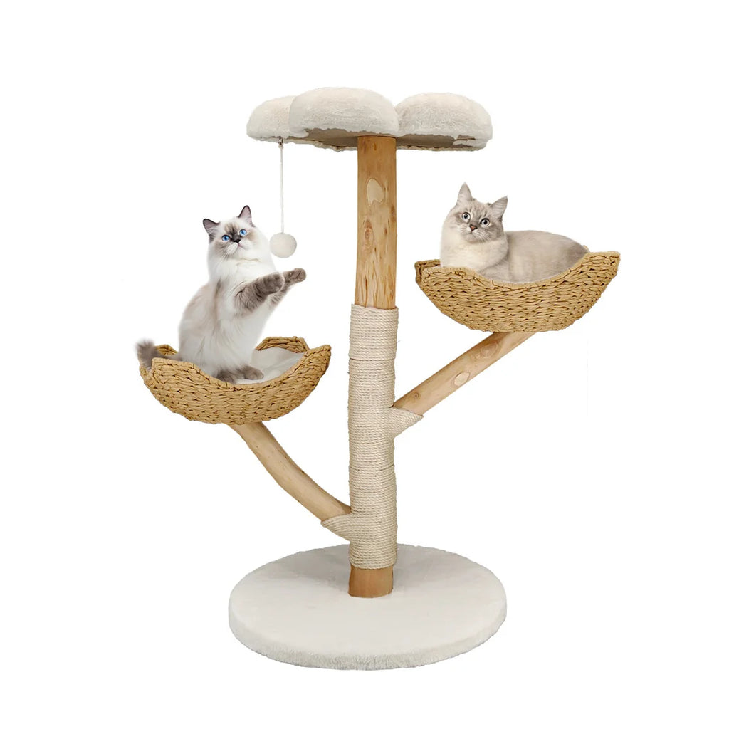Multi-Level Cat Climbing Tower with Cushioned Platforms and Scratching Post