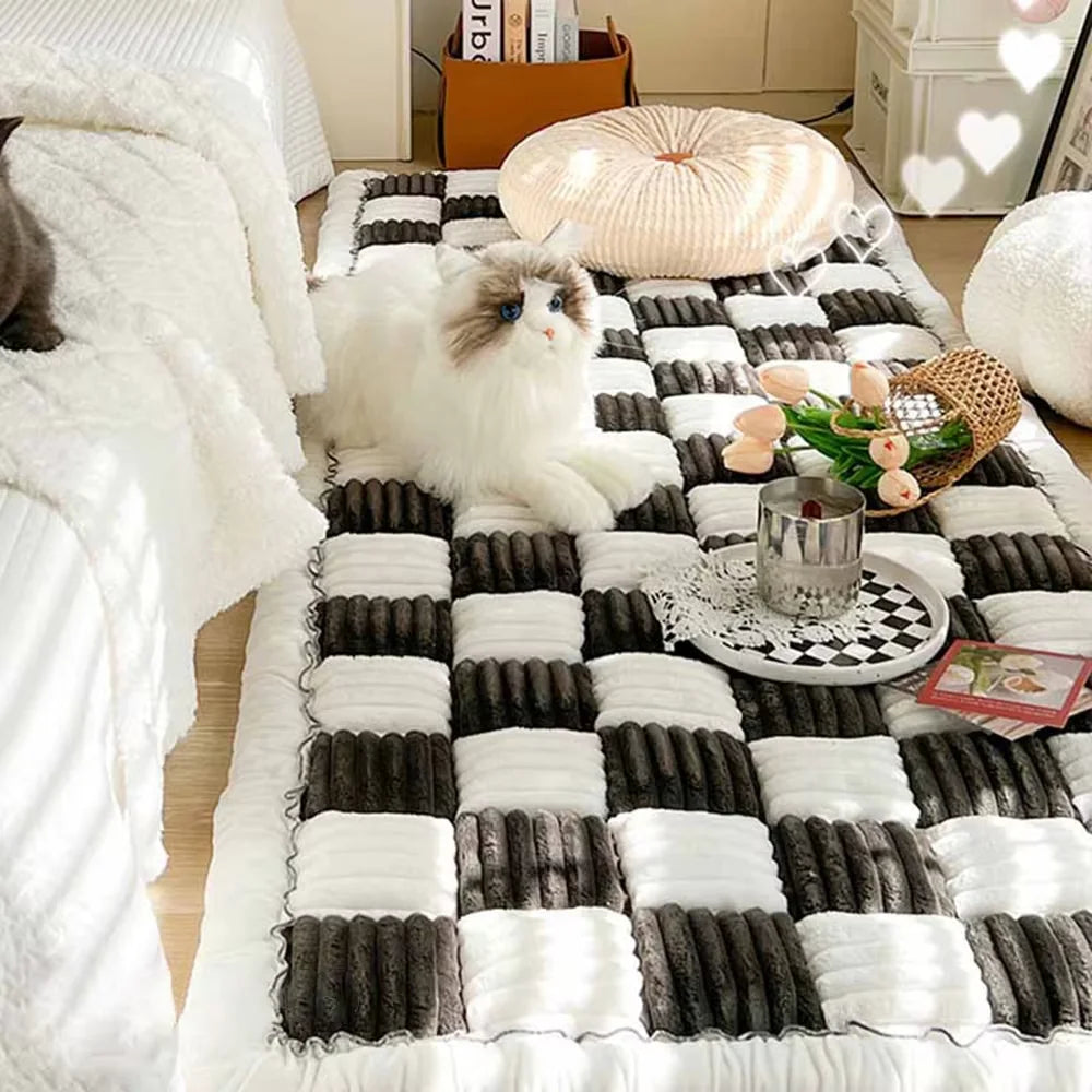 Plaid Pet Mat for Floor, Sofa, Bed End, or Car Back Seat