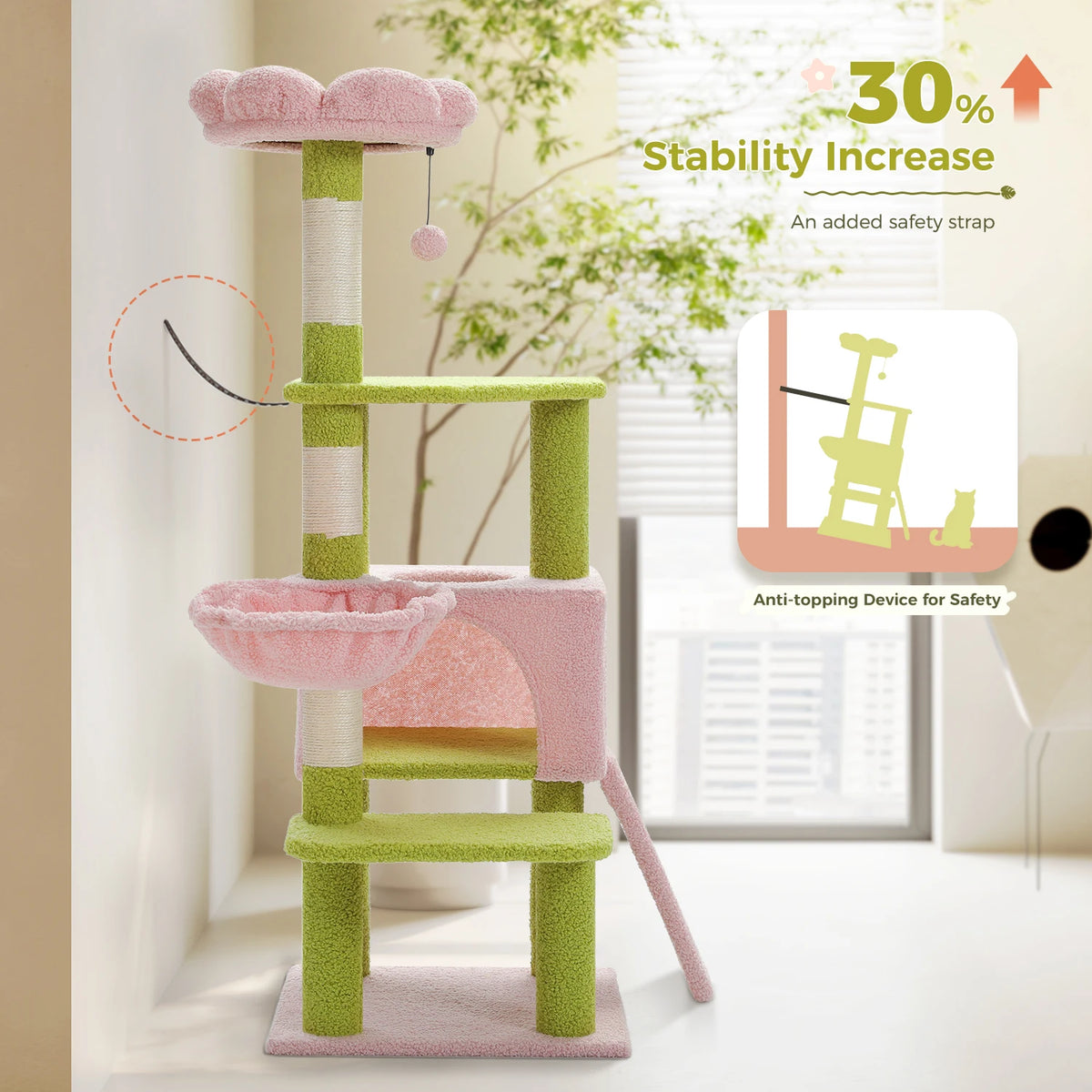 Multi-Level Cat Tower with Hammock, Ramp, and Cube Condo
