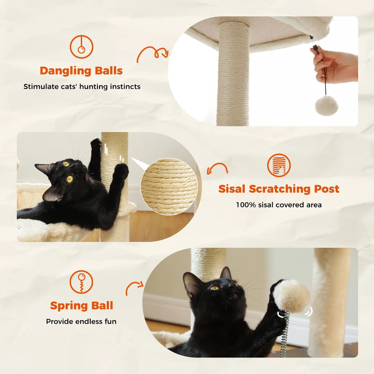 Multi-Level Indoor Cat Tower with Condo, Hammock, and Sisal Scratching Posts