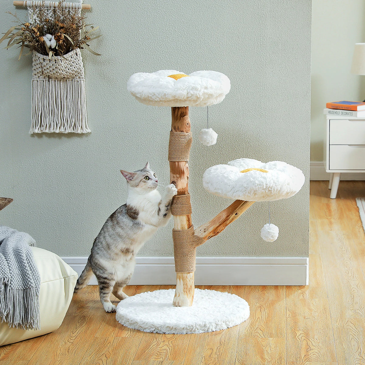 Modern Cat Tower with Two Flower Perches and Sisal Scratching Posts