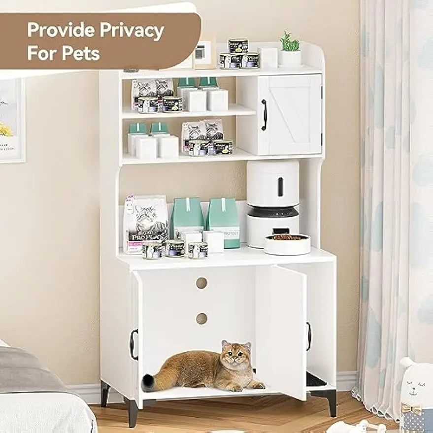 Hidden Cat Litter Box Enclosure with Storage and Dog-Resistant Design