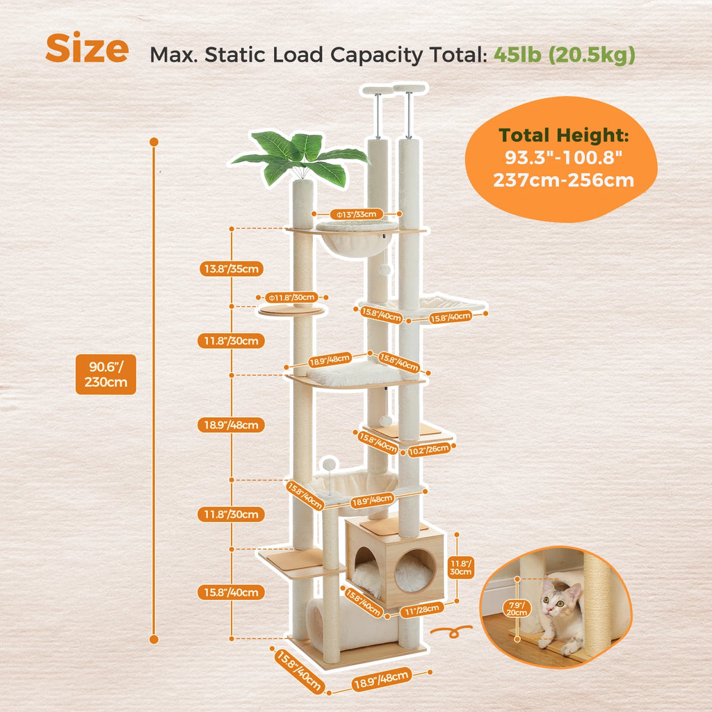 Floor-to-Ceiling Cat Activity Tower with Condo and Hammock