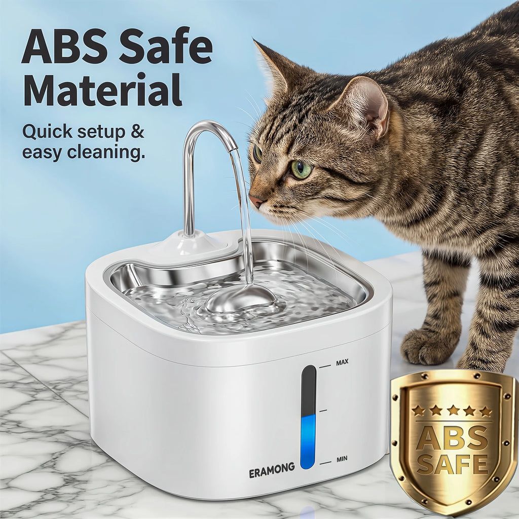 Automatic Pet Water Fountain With Stainless Steel Tray for Cats and Small Dogs