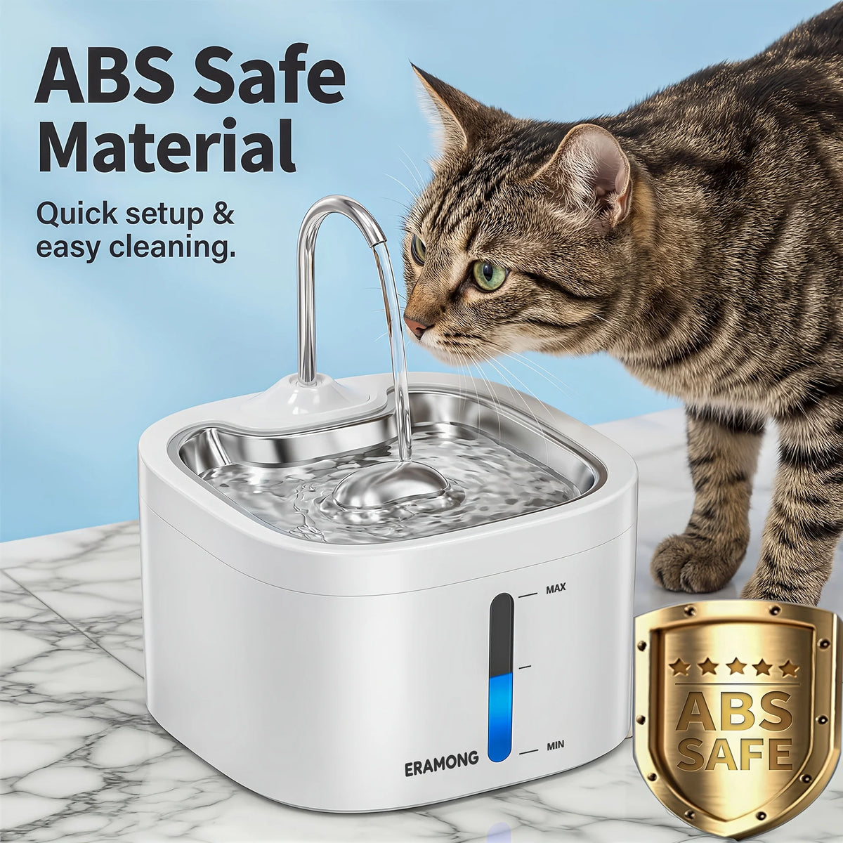Automatic Pet Water Fountain With Stainless Steel Tray for Cats and Small Dogs