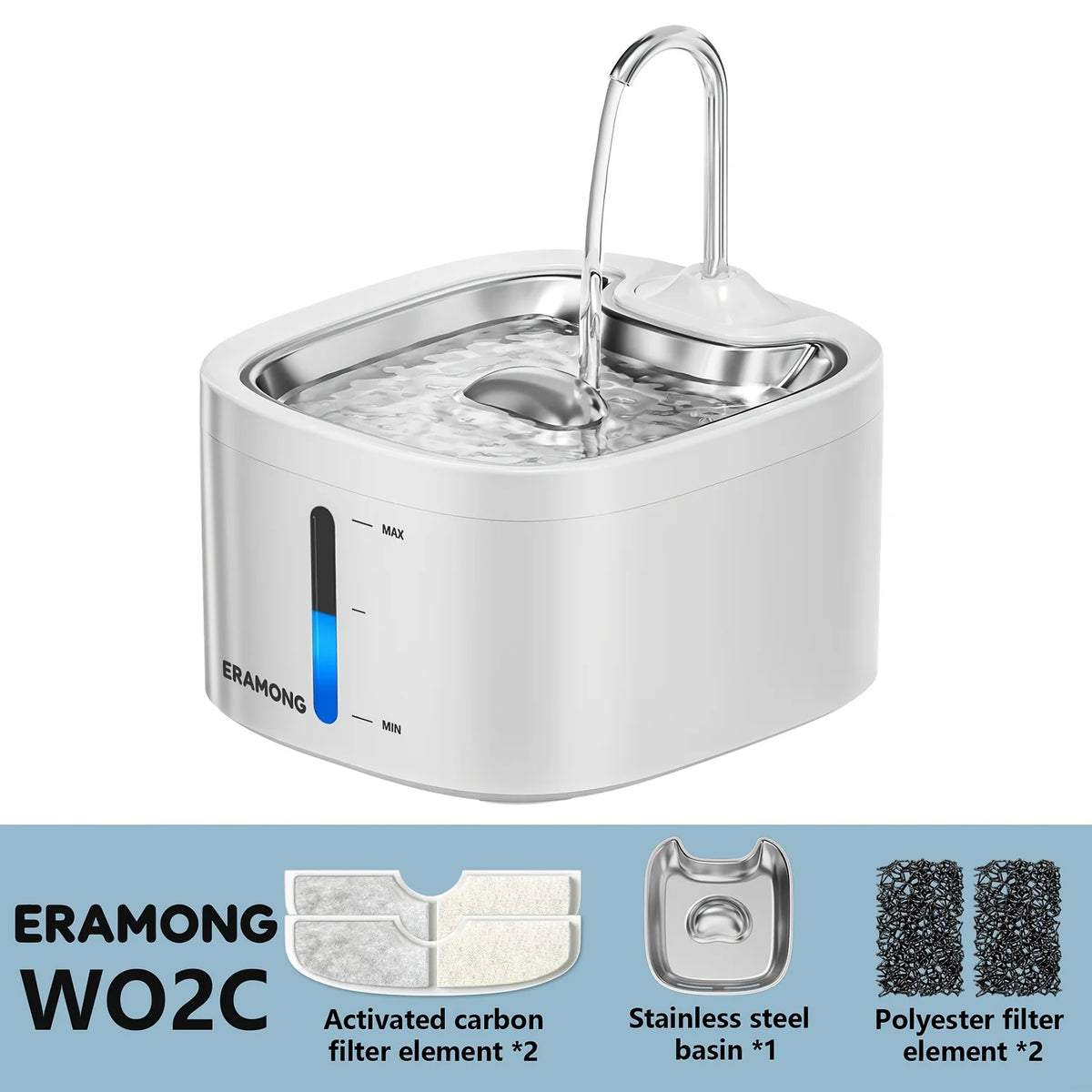Automatic Pet Water Fountain With Stainless Steel Tray for Cats and Small Dogs