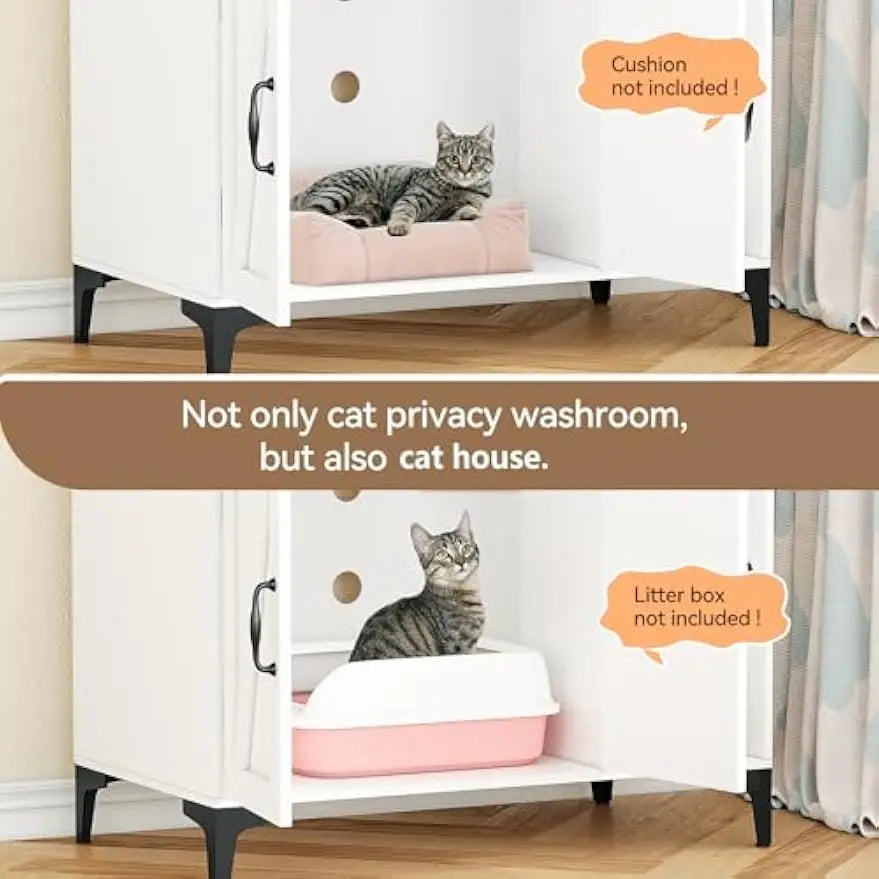 Hidden Cat Litter Box Enclosure with Storage and Dog-Resistant Design