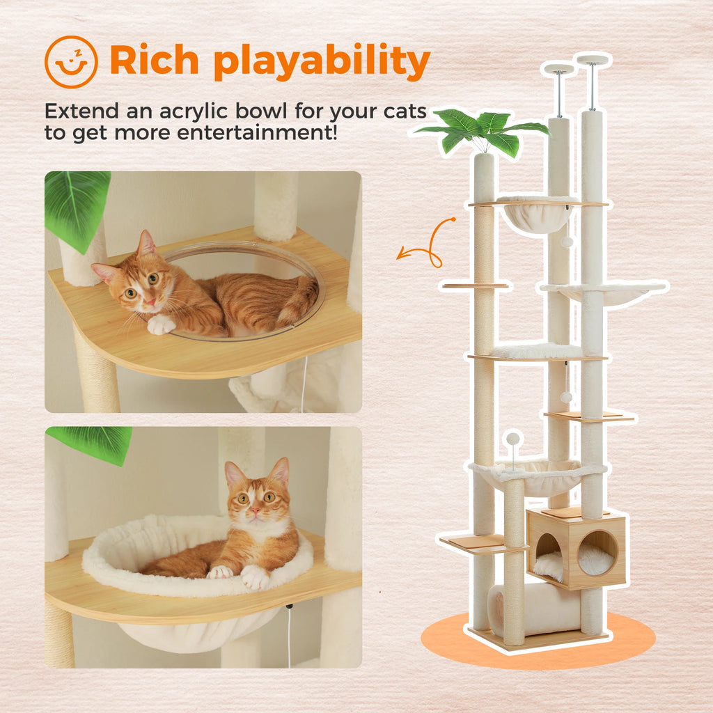 Floor-to-Ceiling Cat Activity Tower with Condo and Hammock