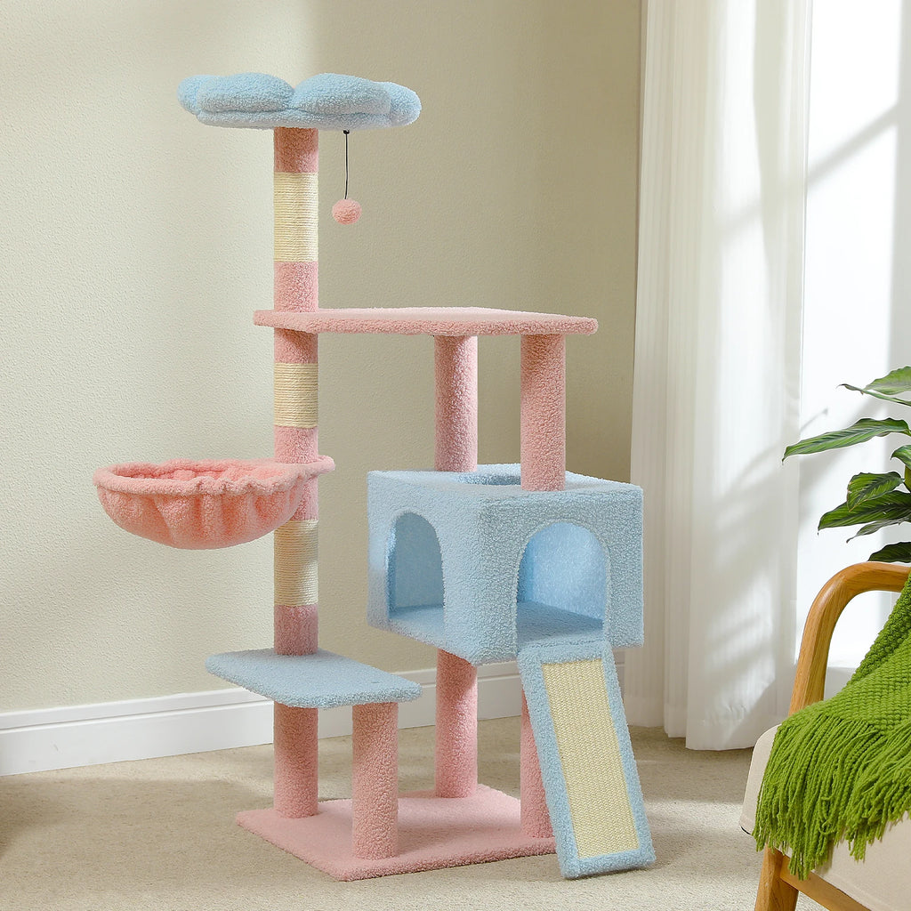 Multi-Level Cat Tower with Hammock, Ramp, and Cube Condo