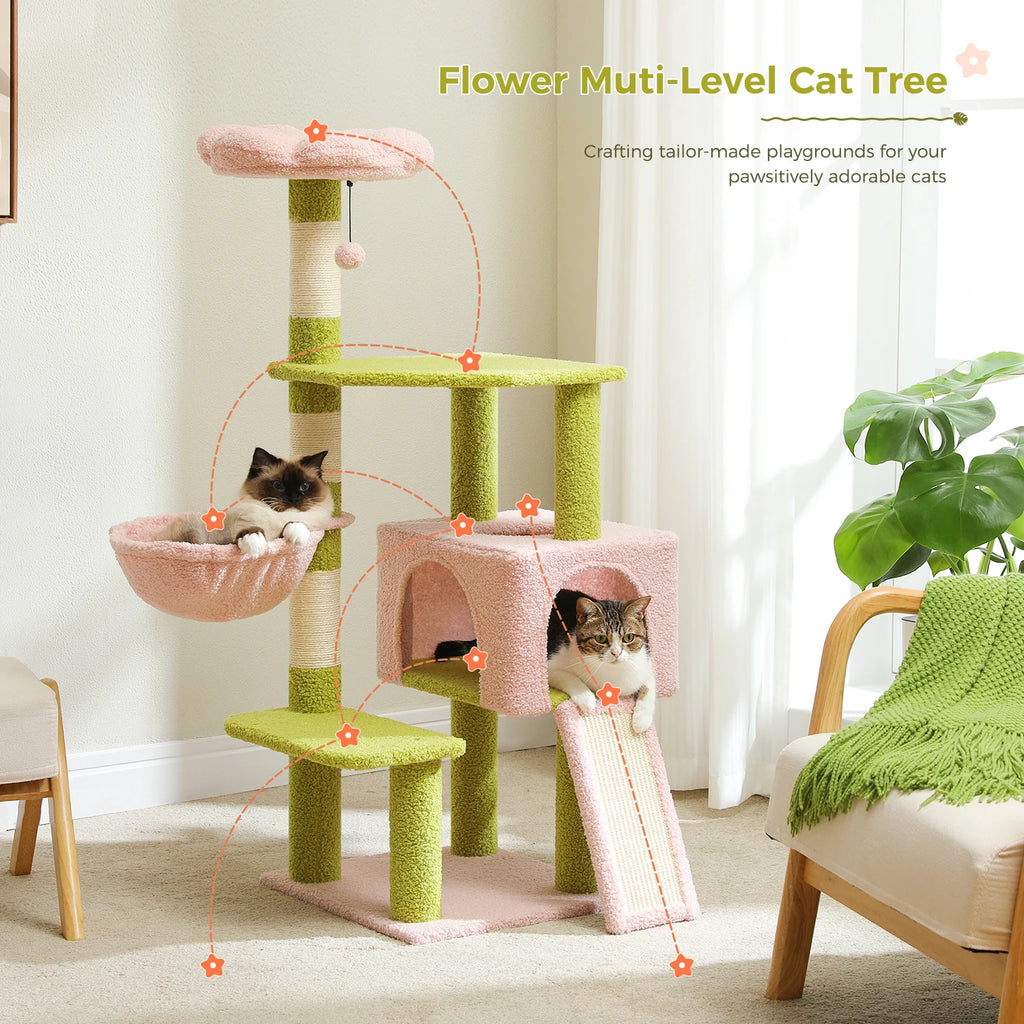 Multi-Level Cat Tower with Hammock, Ramp, and Cube Condo